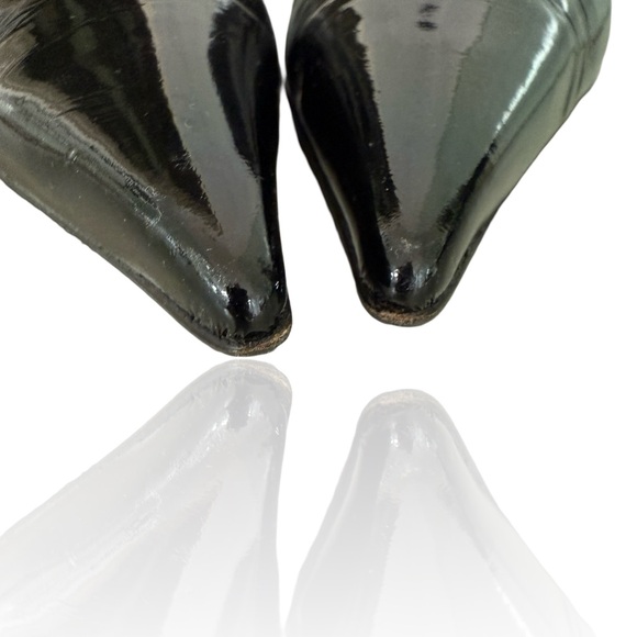 STUART WEITZMAN PATENT LEATHER D’ORSAY PUMPS W METALLIC GOLD HEELS SIZE 7 - Picture 10 of 13